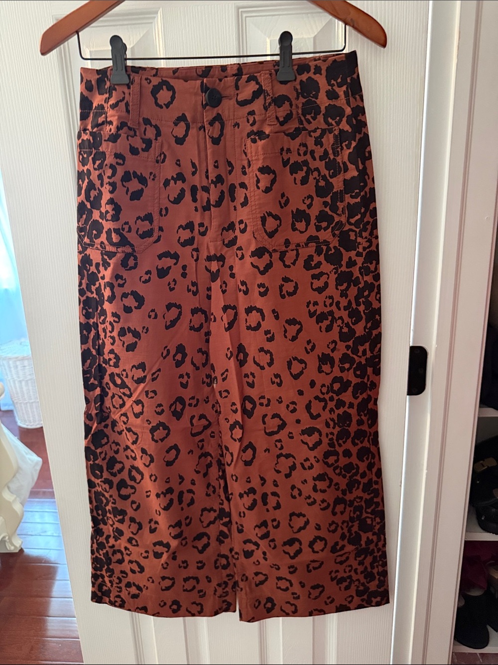 Maeve Rust and Black Leopard-Print Midi Skirt